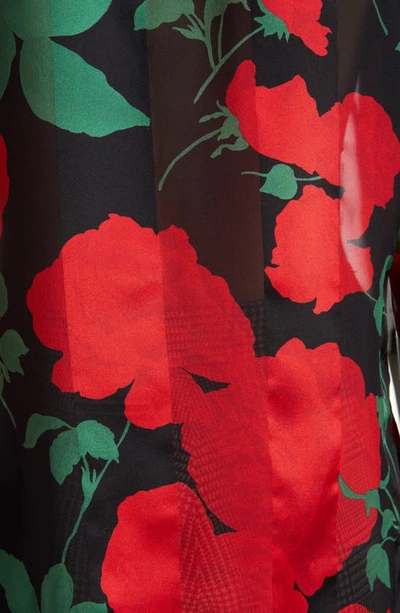 Shop Saint Laurent Rose Print Button-up Silk Blouse In Noir Rouge Vert