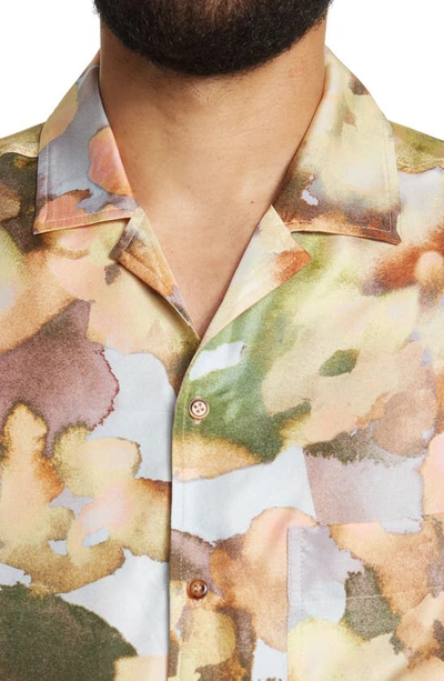 Shop Nanushka Bodil Floral Short Sleeve Silk Button-up Camp Shirt In Watercolor