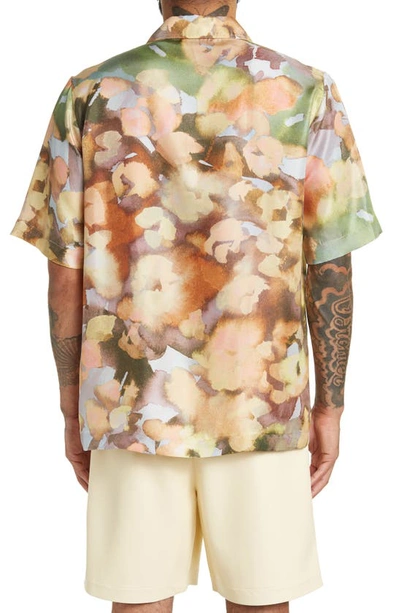 Shop Nanushka Bodil Floral Short Sleeve Silk Button-up Camp Shirt In Watercolor