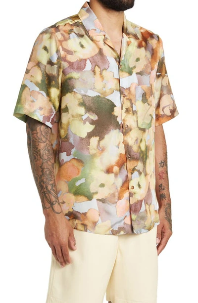 Shop Nanushka Bodil Floral Short Sleeve Silk Button-up Camp Shirt In Watercolor