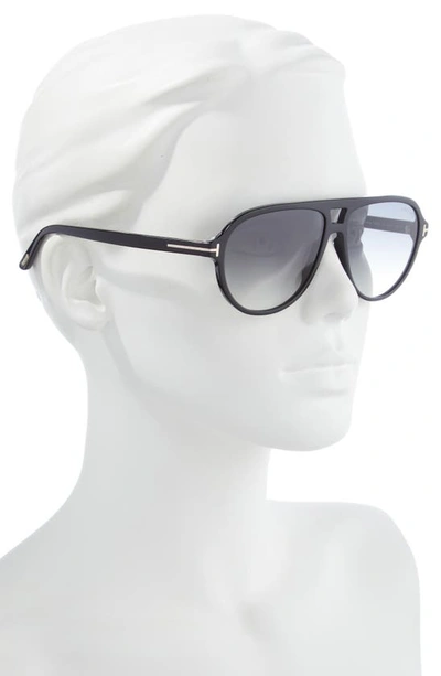 Shop Tom Ford Jeffrey 59mm Gradient Pilot Sunglasses In Shiny Black / Gradient Smoke