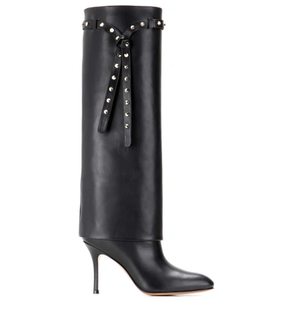 Shop Valentino Garavani Embellished Leather Knee-high Boots In Black