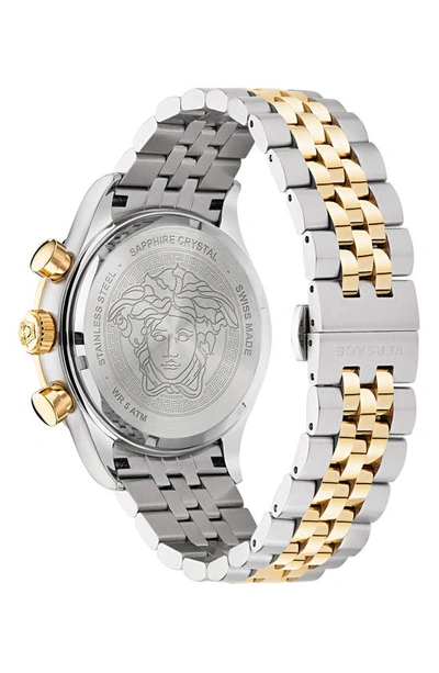 Shop Versace Hellenyium Chronograph Bracelet Watch, 44mm In Yellow Gold/ Stainless Steel