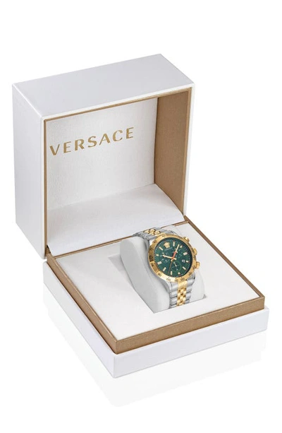 Shop Versace Hellenyium Chronograph Bracelet Watch, 44mm In Yellow Gold/ Stainless Steel