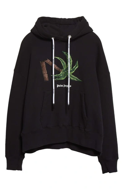 Shop Palm Angels Oversize Broken Palm Graphic Hoodie In Black/ Green