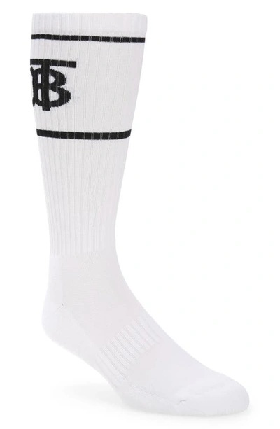 Shop Burberry Tb Monogram Crew Socks In White