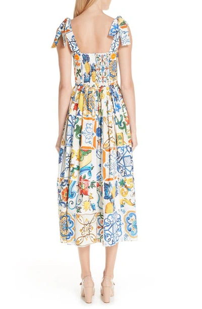 Shop Dolce & Gabbana Tile Print Poplin Dress In Maioliche