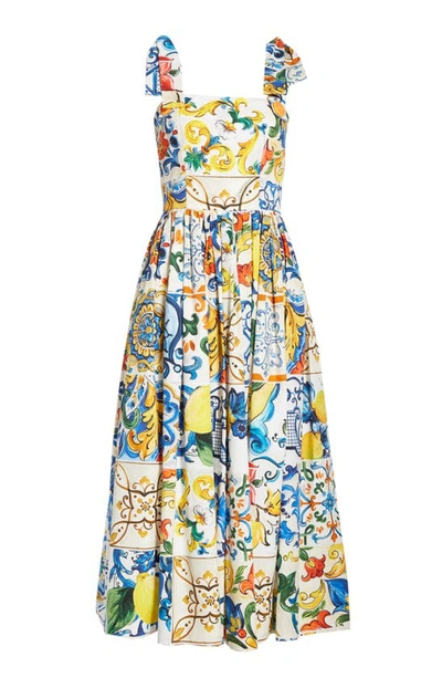 Shop Dolce & Gabbana Tile Print Poplin Dress In Maioliche