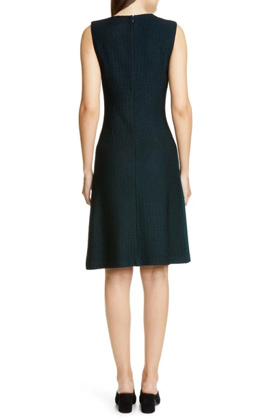 Shop St John Refined Textured Herringbone Fit & Flare Dress In Petrol/ Caviar Multi