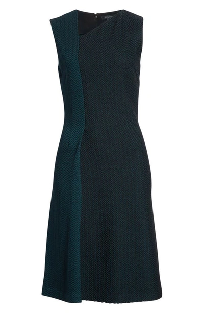 Shop St John Refined Textured Herringbone Fit & Flare Dress In Petrol/ Caviar Multi