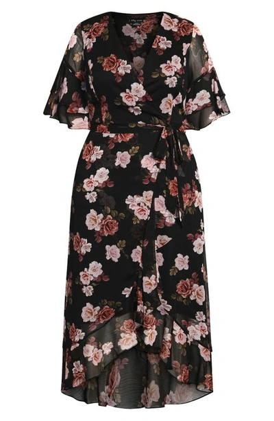 City Chic Floral Chiffon Dress In Floating Rose