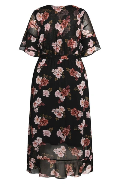 City Chic Floral Chiffon Dress In Floating Rose