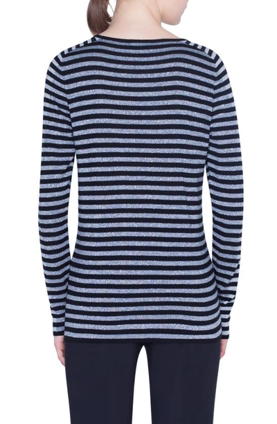 Shop Akris Punto Metallic Stripe Wool Blend Sweater In Black/ Graphite