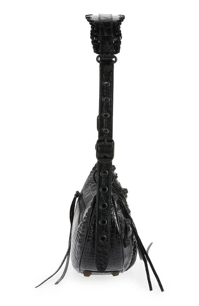 Shop Balenciaga Le Cagole Lambskin Shoulder Bag In Black Embossed