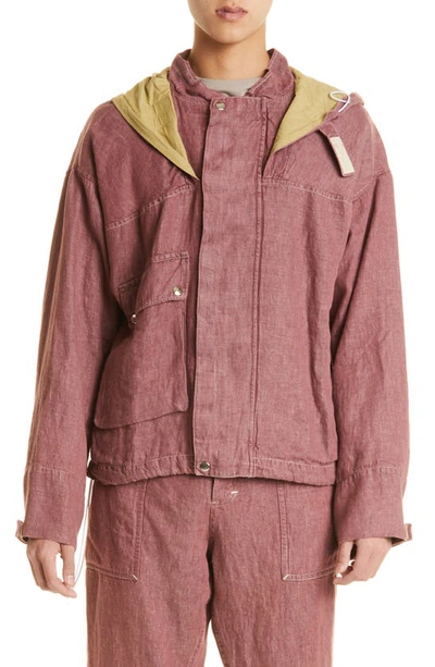 Shop Arnar Mar Jonsson Gjoska Hooded Linen Jacket In Rust