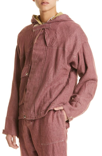 Shop Arnar Mar Jonsson Gjoska Hooded Linen Jacket In Rust