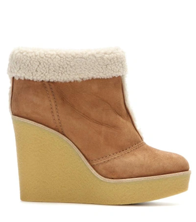 Shop Chloé Suede And Shearling Wedge Ankle Boots In Female