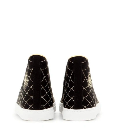 Web embroidered high-top sneakers