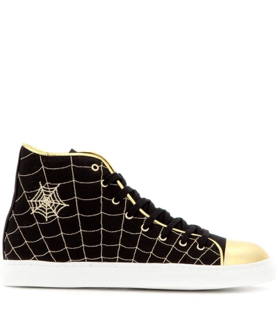 Web embroidered high-top sneakers