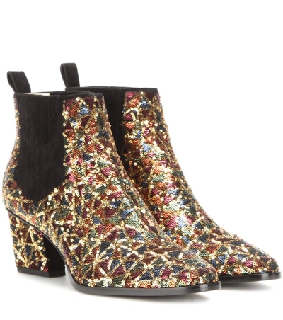Roger Vivier Skyscraper Glitter Ankle Boots In Silk Satin And Sequins