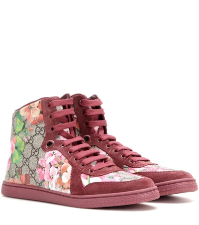 Gucci Coda Gg Blooms Printed Leather And Suede High-top Sneakers In Pink