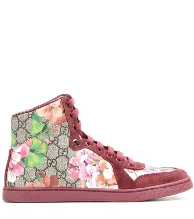 Shop Gucci Coda Gg Blooms Printed Leather And Suede High-top Sneakers