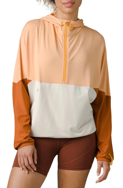 Shop Prana X Sorel Wandering Soul Colorblock Hooded Pullover Jacket In Sunset Peach Multi