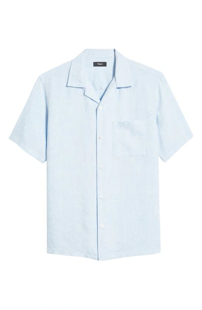 Shop Theory Noll Short Sleeve Linen Button-up Camp Shirt In Olympic