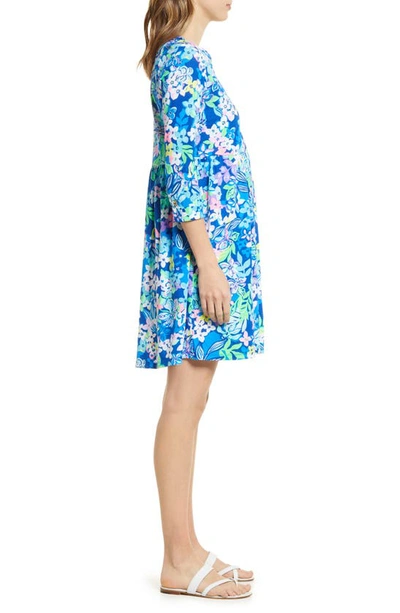 Shop Lilly Pulitzer Loran Floral Print Long Sleeve Dress In Borealis Blue Social Sunset