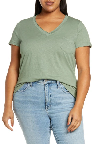 Shop Caslon Short Sleeve V-neck T-shirt In Green Dune