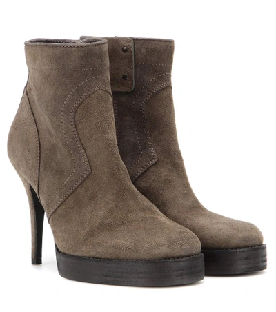 Rick Owens Suede Ankle Boots In Grey