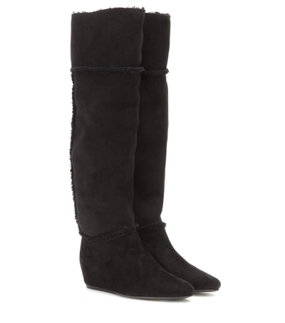 Shop Lanvin Suede Concealed Wedge Boots