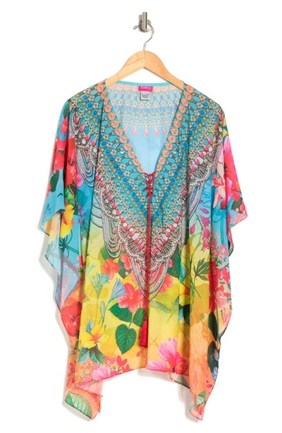 Ranee's Blooming Print Poncho In Ombre