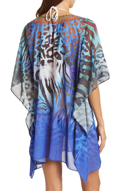 Ranee's Bright Printed Poncho In Blue