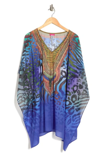 Ranee's Bright Printed Poncho In Blue