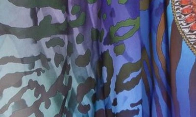 Ranee's Bright Printed Poncho In Blue