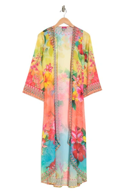 Ranee's Blooming Floral Long Duster In Yellow