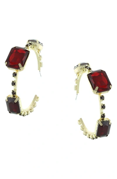 Shop Olivia Welles 14k Gold Plated Crystal Hoop Earrings In Gold / Red