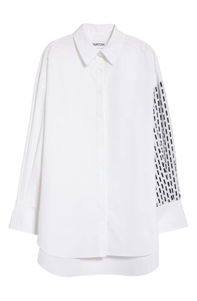 Shop Partow Hugo Stripe Sleeve Cotton Button-up Blouse In White Black Combo