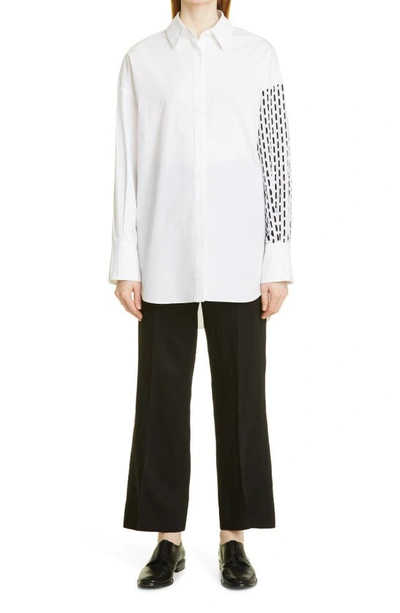 Shop Partow Hugo Stripe Sleeve Cotton Button-up Blouse In White Black Combo