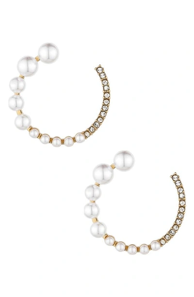 Ettika Crystal & Imitation Pearl Frontal Hoop Earrings In Gold