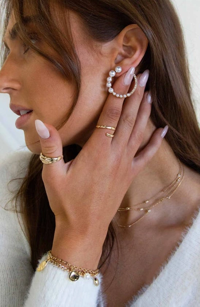 Ettika Crystal & Imitation Pearl Frontal Hoop Earrings In Gold
