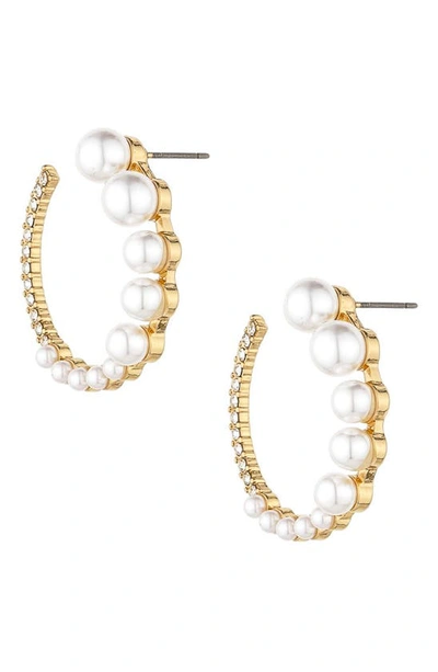 Ettika Crystal & Imitation Pearl Frontal Hoop Earrings In Gold