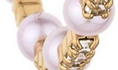 Shop Ettika Crystal & Imitation Pearl Hoop Earrings In Gold