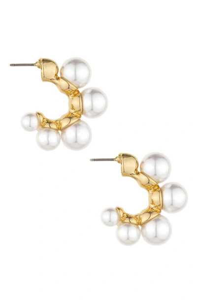 Shop Ettika Five-point Imitation Pearl Huggie Hoop Earrings In Gold