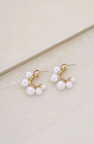 Ettika Five-point Imitation Pearl Huggie Hoop Earrings In Gold