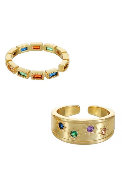 Shop Ettika Set Of 2 Rainbow Cubic Zirconia Ring Set In Gold