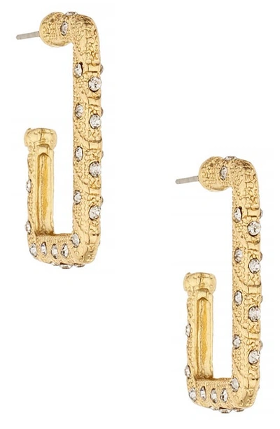Shop Ettika Crystal Rectangle Hoop Earrings In Gold