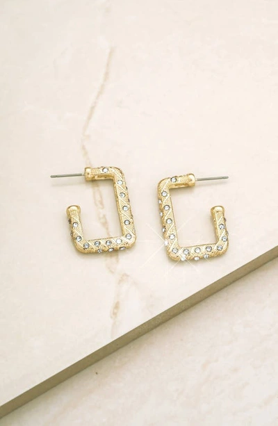 Shop Ettika Crystal Rectangle Hoop Earrings In Gold