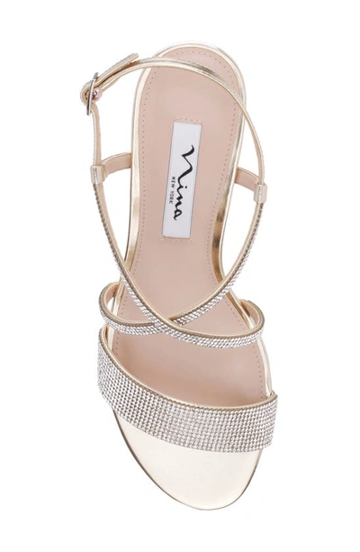 Shop Nina Rhinestone Strappy Wedge Sandal In Platino Met Foil